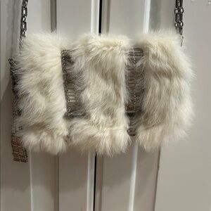 Armani Exchange Cream Faux Fur Chain Bag